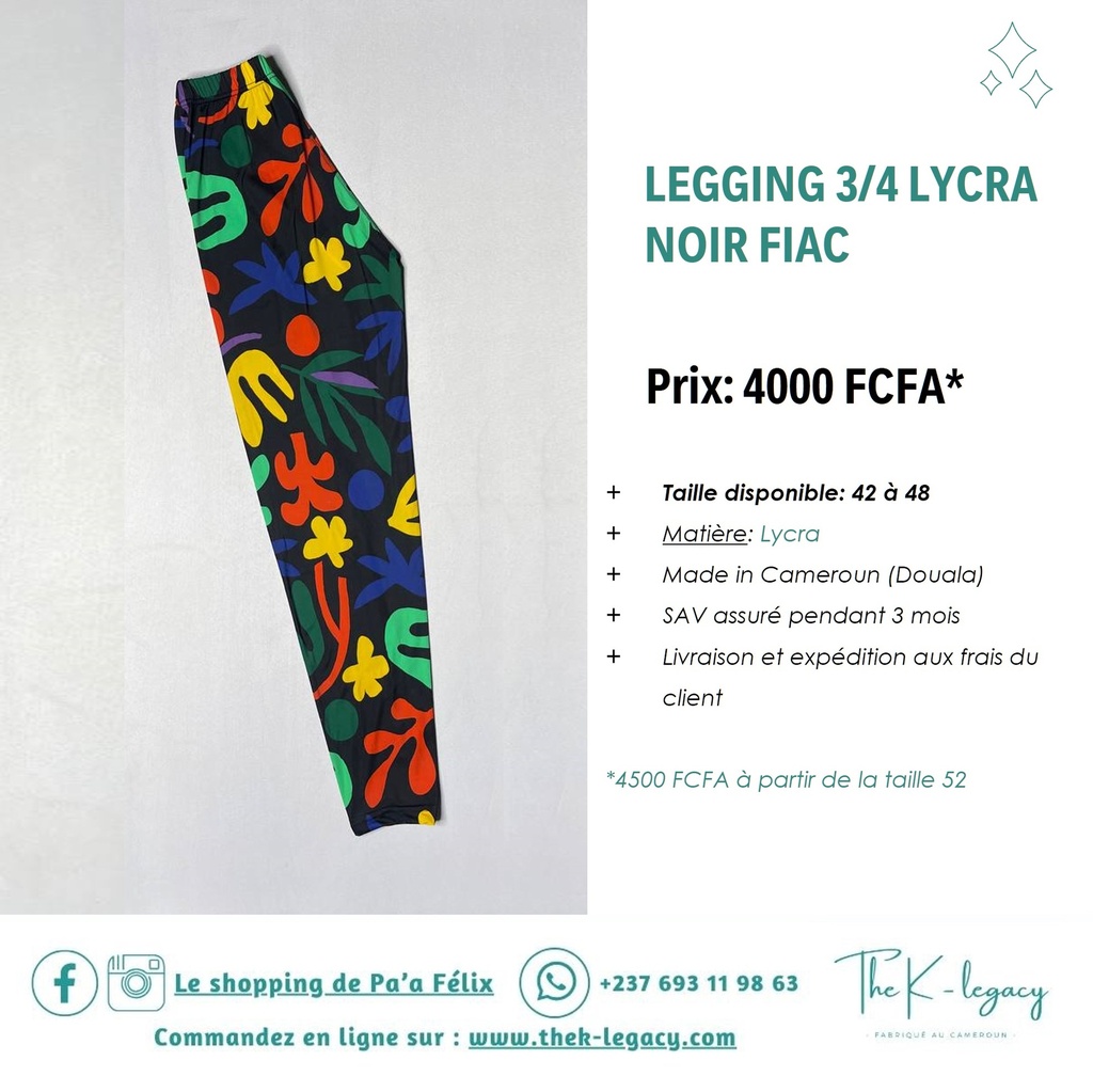 Legging 3/4 Lycra Noir FIAC